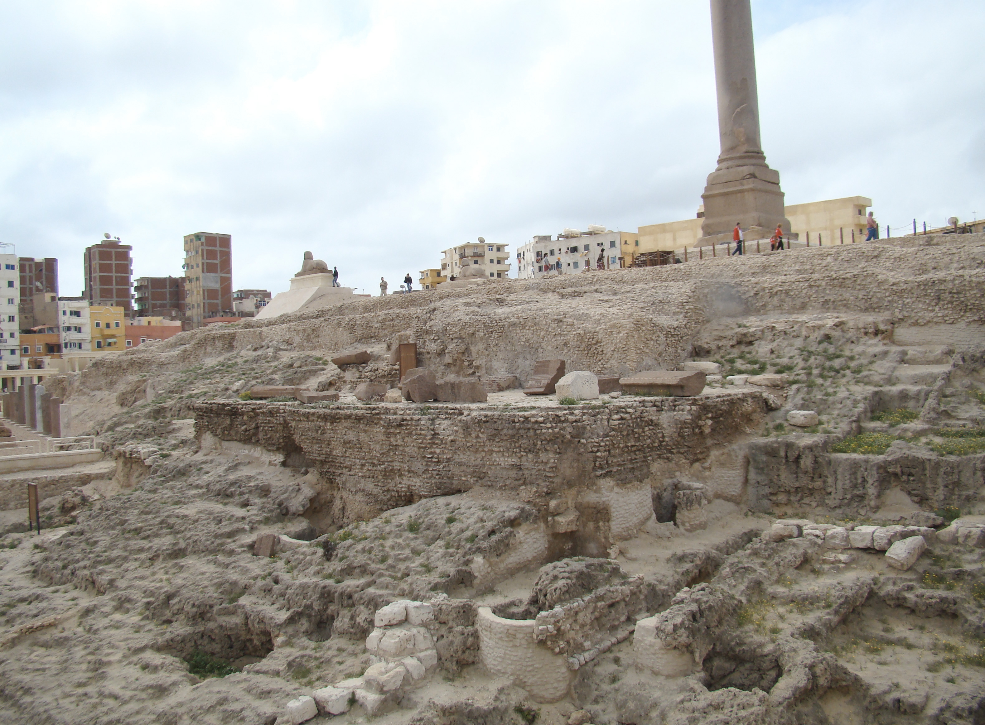 Stone foundations and ruins of the Serapeum in Alexandria